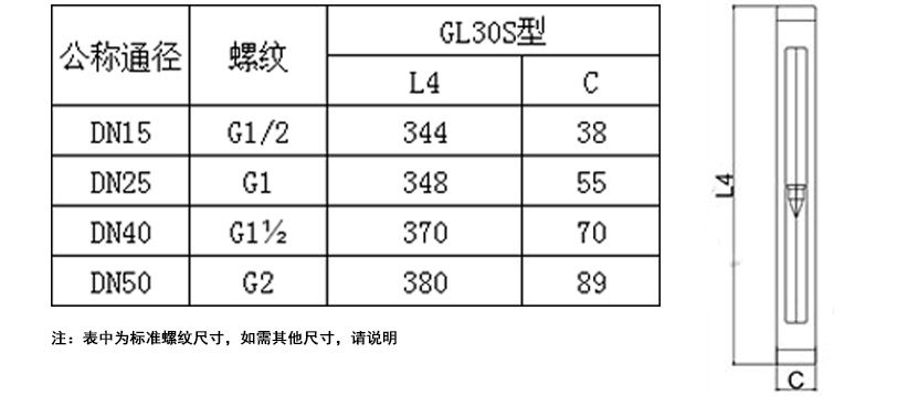 GL30S-15玻璃轉(zhuǎn)子流量計產(chǎn)品尺寸